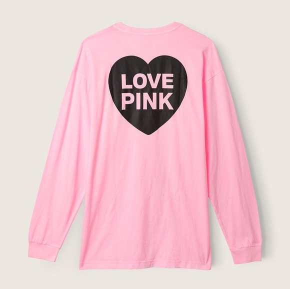 VS PINK Originals Sweet Rosette Long Sleeve Campus Crew Tee Oversized Medium NEW - Picture 3 of 9